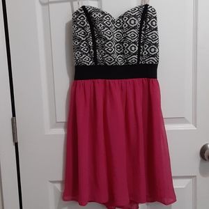 Hot pink and black Womens strapless Dress